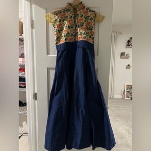 Floral Embroidered Yellow and Blue Dress